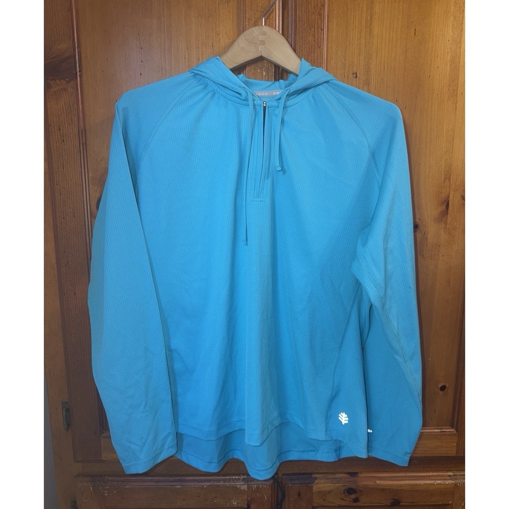 Coolibar Jacket UPF 50+ Long Sleeve Hoodie Women's X Swim Pullover Half Zip Blue